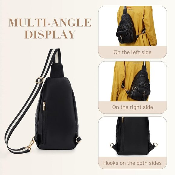 New Black PU Leather Sling Bag, Quilted Crossbody Travel Bag with Tassel - Picture 7 of 7